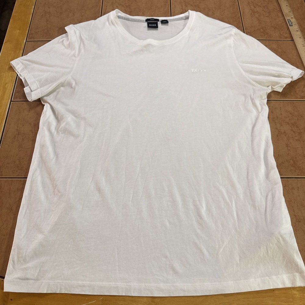 Hugo Boss Men's Crew Neck White SLIM FIT Sz XXL Casual Logo T Shirt Short Sleeve